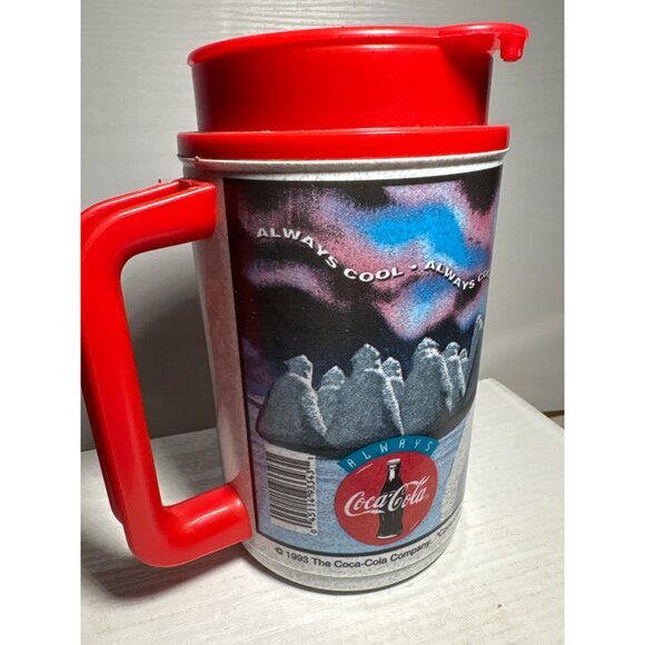 Vintage 1993 Coca-Cola Polar Bear Travel Mug With Red Lid & Handle - Picture 3 of 11